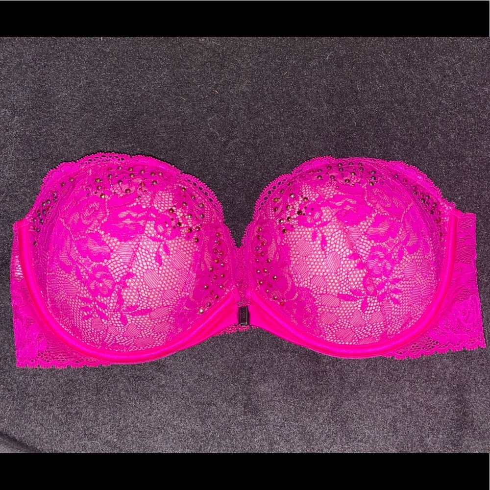 Hot pink VS embellished strapless bra